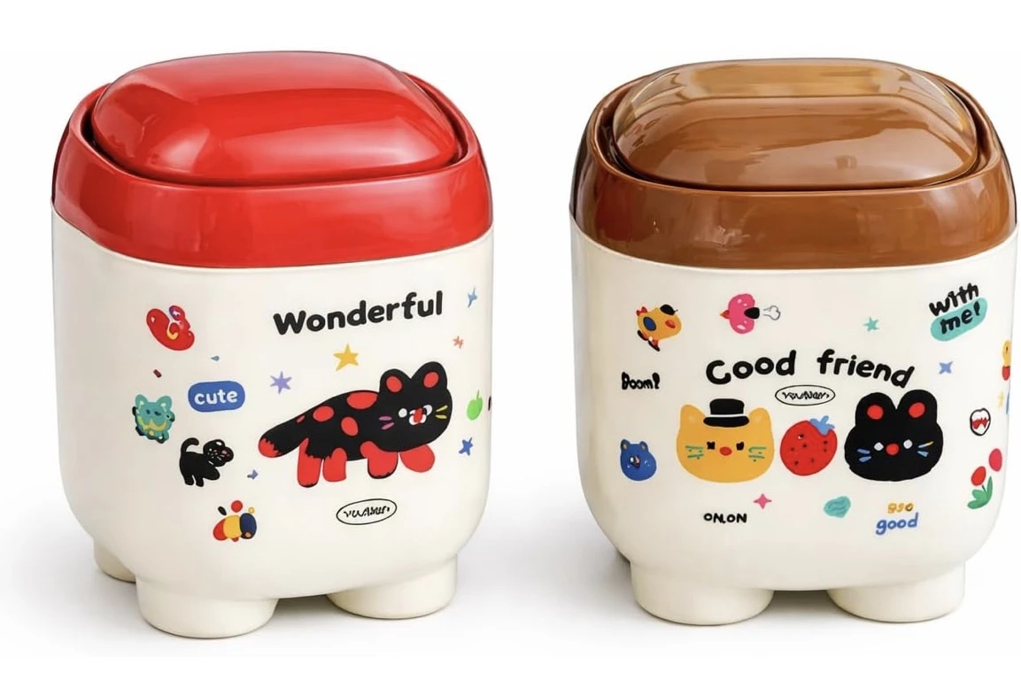 DESK DUSTBIN3 Click-Clack Binny MINI Desk Trash Bin - 2 Colours and many cute stickers - Image 1