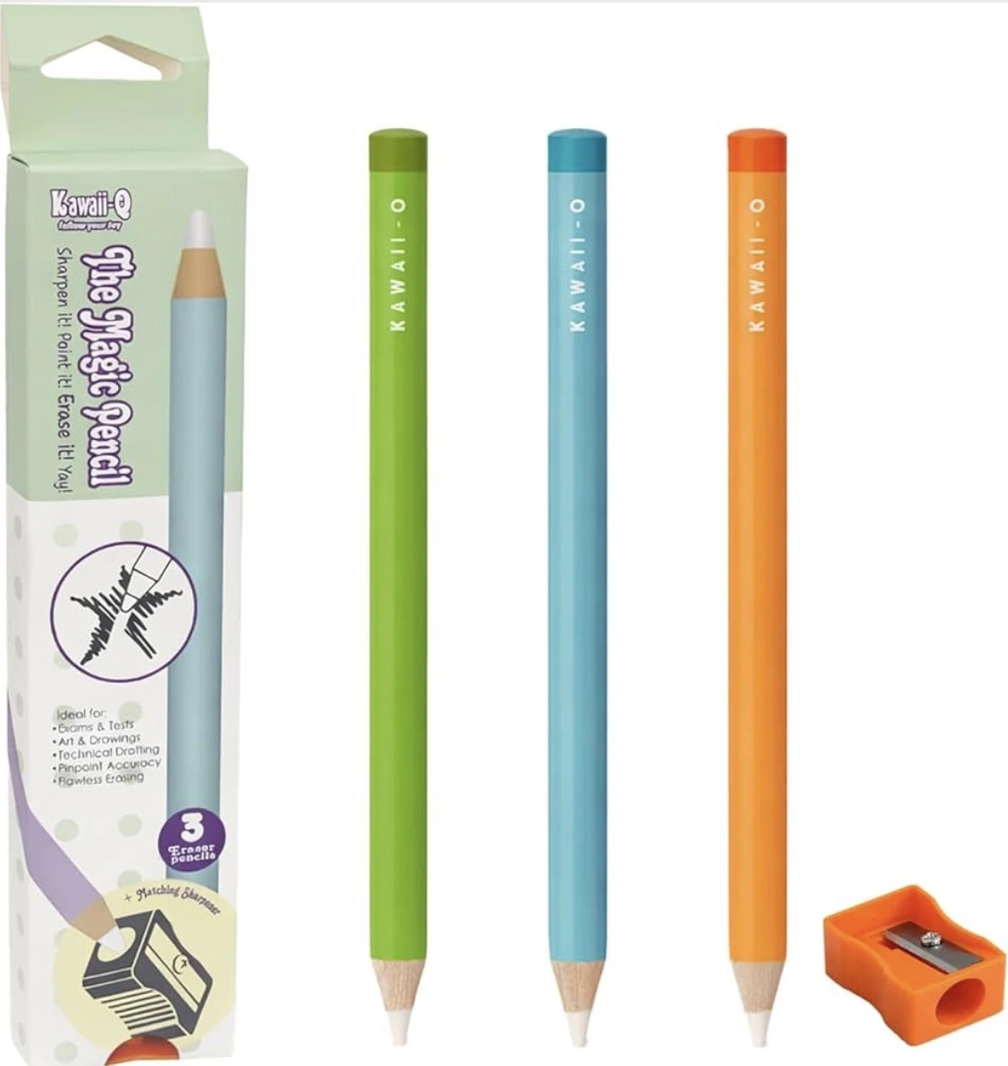 ERASER PENCIL6 Unique Eraser in Pencil shape - set of 3 pencils with sharpener - Image 1