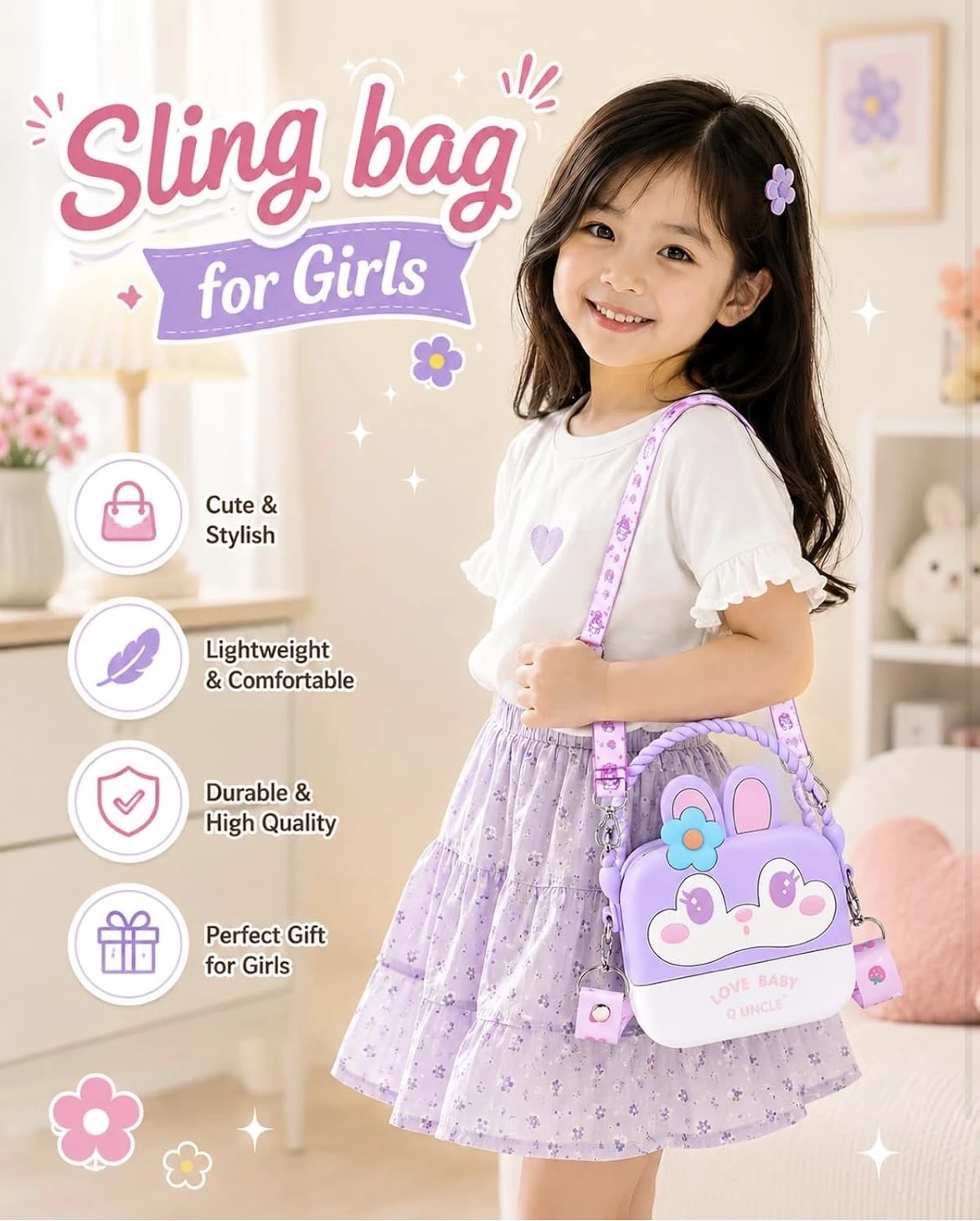 GIRL SLING PURSE5 Cute Bugsy & Bubsy Sling bags for Girls with Accessories - 2 designs - Image 1
