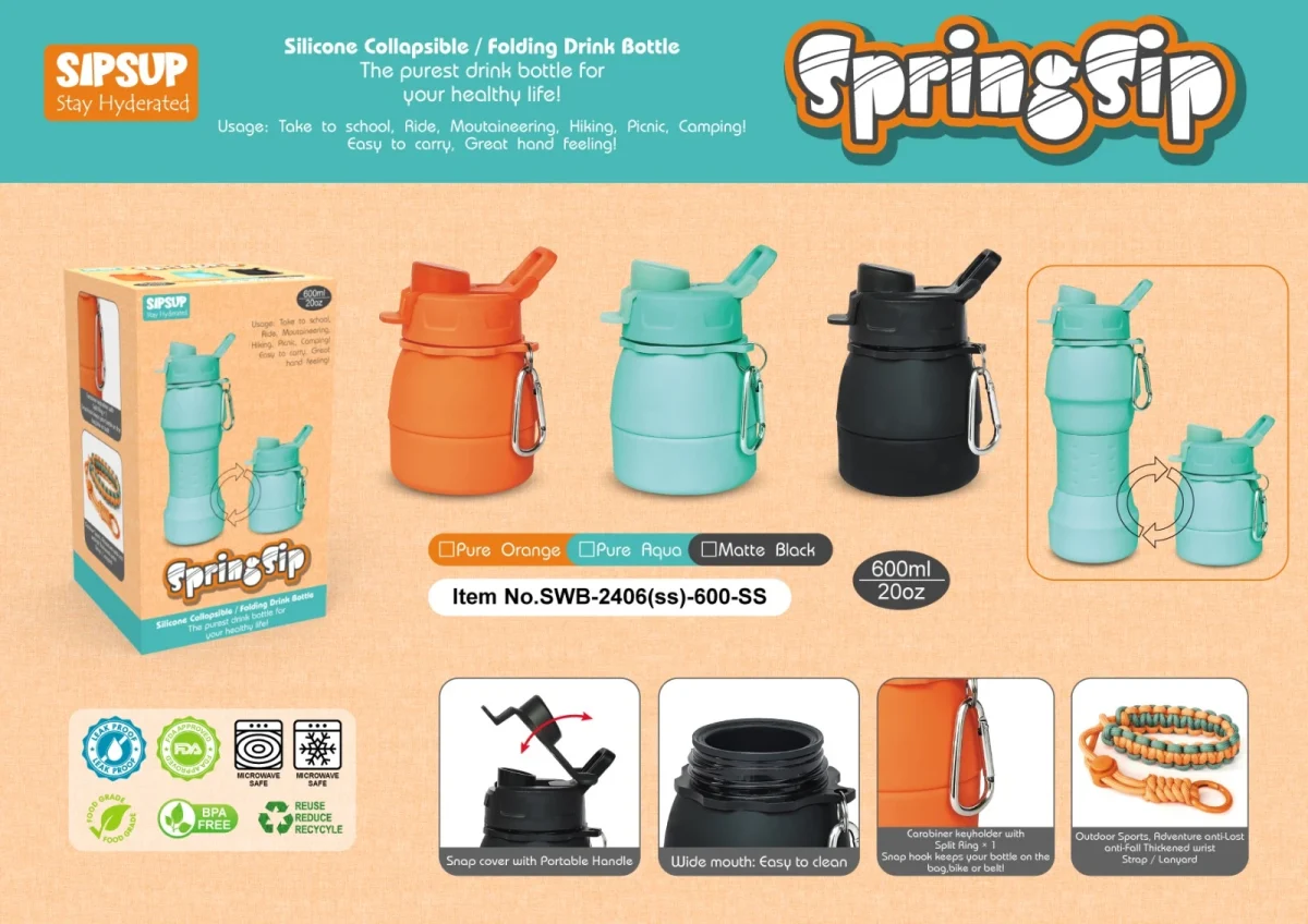 Silicon Spring-Sip folding Bottle - 3 colours - Image 19
