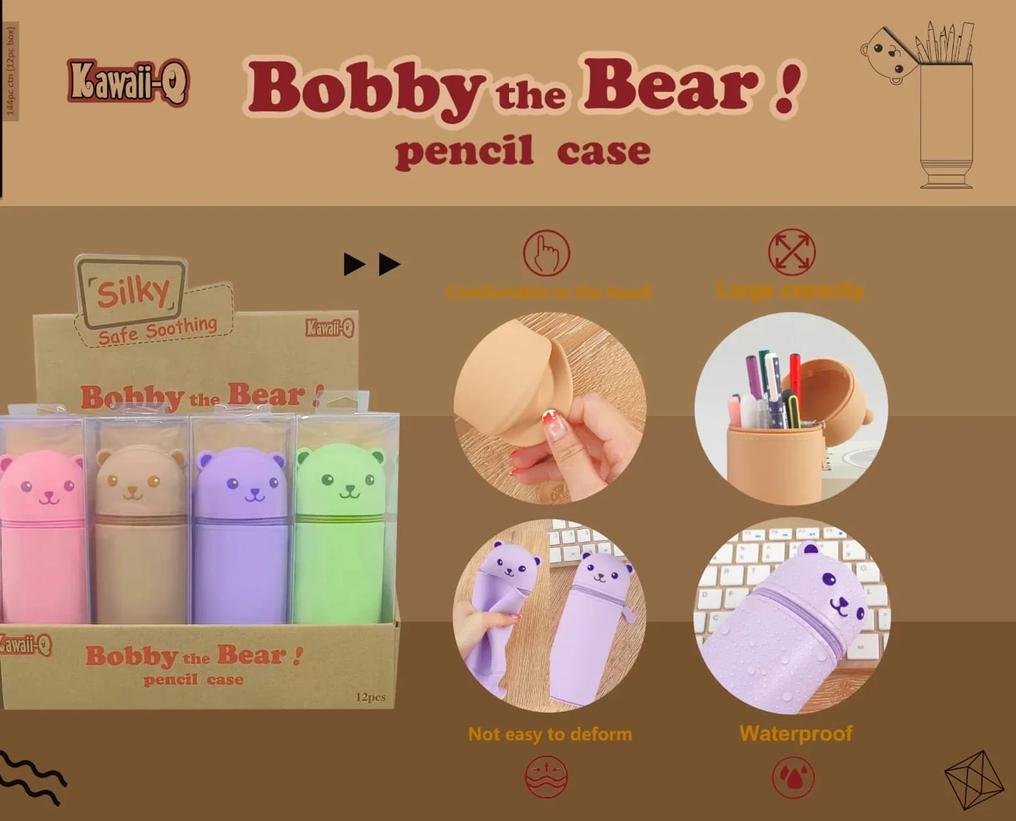 SILICON PENCIL POUCH Silicon Bobby the Bear Pencil Pouch - 4 colours - Image 1