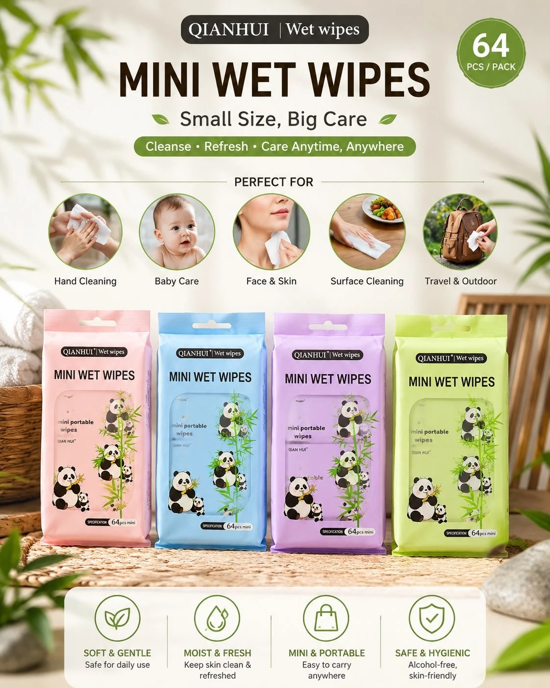 WET WIPES6 Mini Wet Wipes - pack of 8 Packets - Image 1