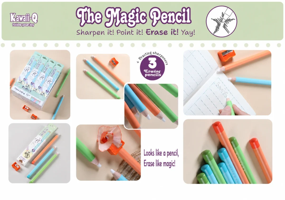 Unique Eraser in Pencil shape - set of 3 pencils with sharpener - Image 7